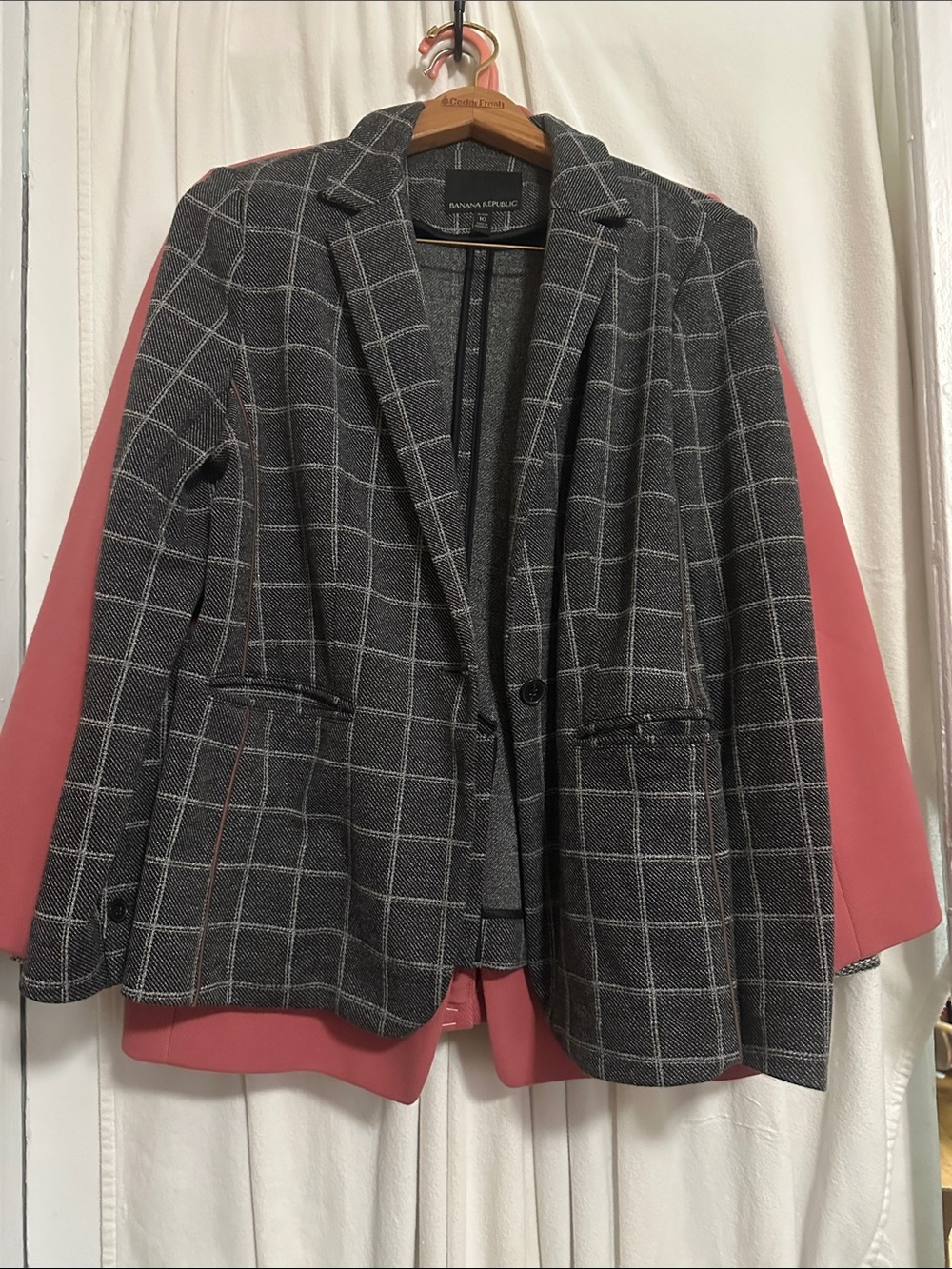 Banana Republic Gray Windowpane Blazer with White Grid